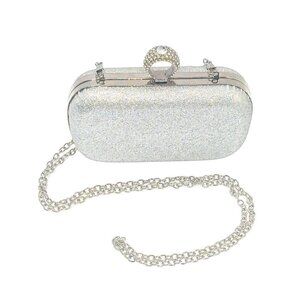 ICING SILVER GLITTER EVENING HANDBAG WITH RING FINGER CLOSURE